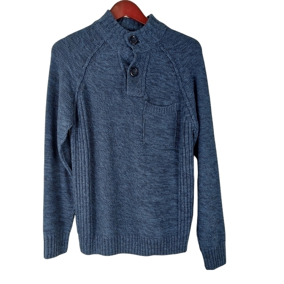 Vintage 1980's 80's Angelo Litrico Blue Mockneck 2 Button Pullover Size M Retro. - Picture 1 of 10